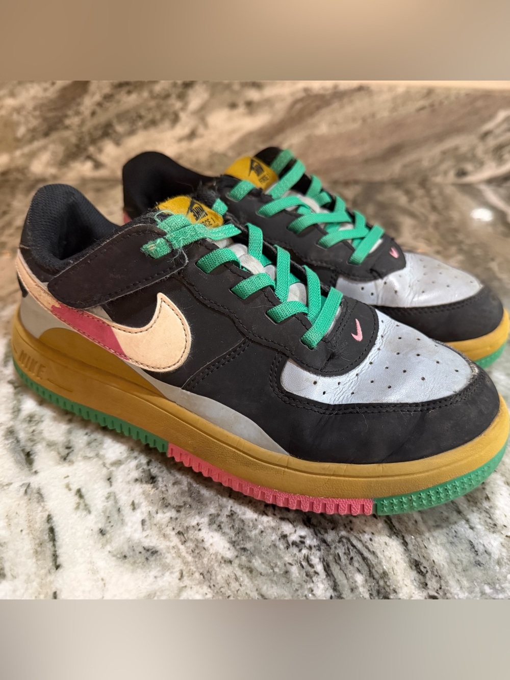 Girls Nike Force 1 Sneakers with Green Laces